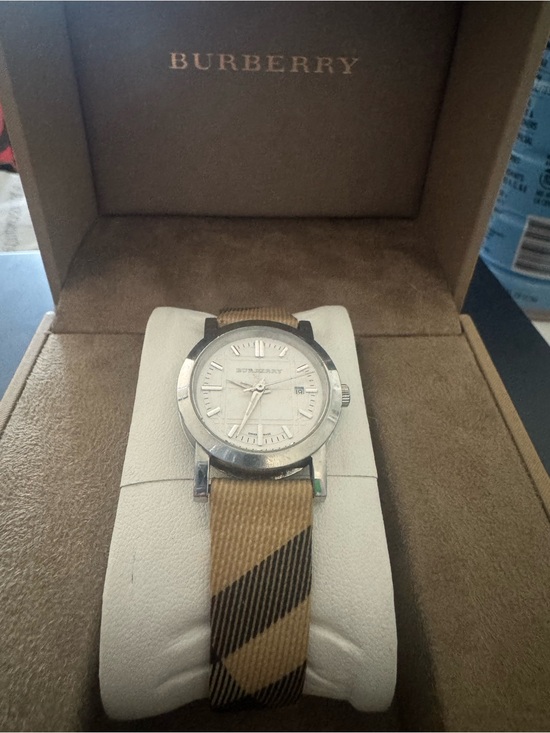 Burberry Accessories - Burberry Beige Check Fabric Strap Silver Dial Men’s Watch